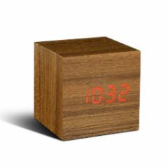 Cube Teak Click Clock With Red LED