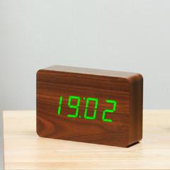 Brick Walnut Click Clock Green LED