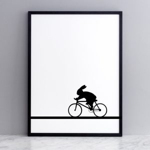Racing Bike Rabbit Print with Frame