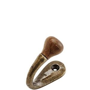 Antique Brass Single Hook with Wood Knob