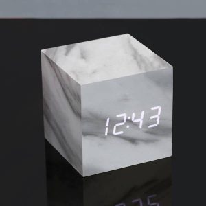 Cube Marble Click Clock White LED