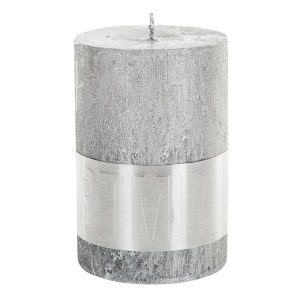 Metallic Silver Pillar Candle 10x7cm