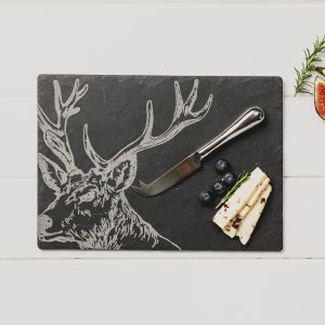 Stag Engraved Cheese Board & Knife Gift Set