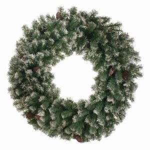 60cm Light Up Frosted Wreath with Cones