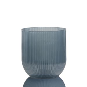 Small Blue Grey Ribbed Glass Battery Powered Table Lamp