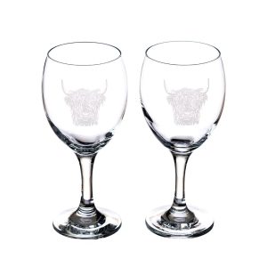 Set of 2 Highland Cow Engraved Craft Wine/Water Glasses