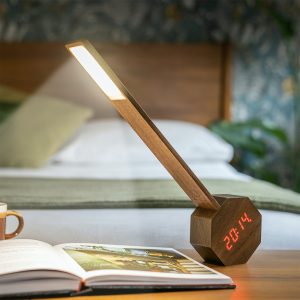 Walnut Octagon Plus Clock Desk Light