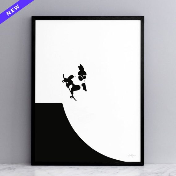 Skateboarding Rabbit Print and Frame