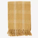 Mustard Checked Throw with Fringes