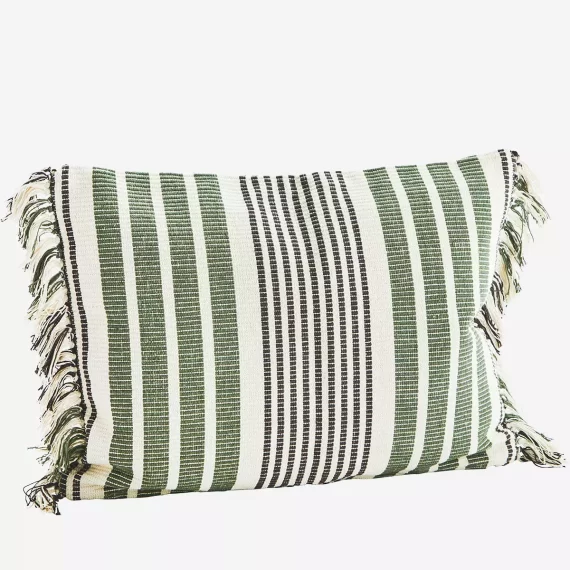 Green Striped Cotton Cushion