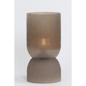 Brown Ribbed Glass Battery Powered Table Lamp