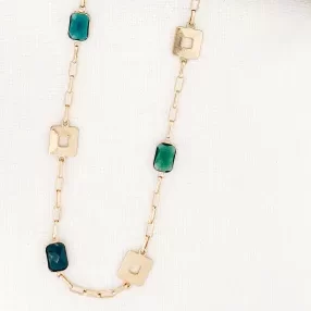 Gold & Blue Multi Stone Chain Necklace