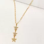 Gold Necklace with Triple Diamante Star Pendants