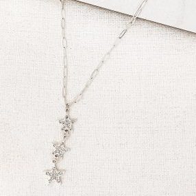 Silver Necklace with Triple Diamante Star Pendants