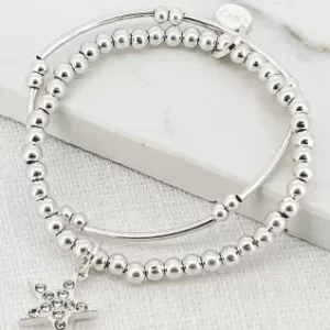 Silver 2 Layer Beaded Bracelet with Diamante Star