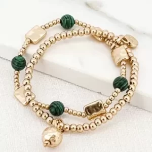 Gold & Green 2 Layer Beaded Bracelet