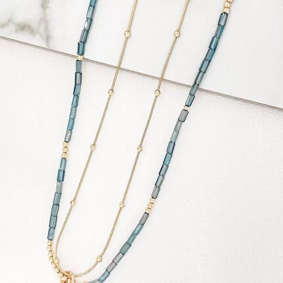 Gold & Blue 2 Layer Necklace with Stone Pendants