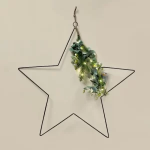 Black Wire Hanging LED Star with LED Foliage 75cm
