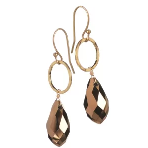 Copper Crystal Teardrop Earrings with Gold Hoop