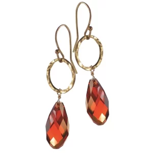 Red Crystal Teardrop Earrings with Gold Hoop