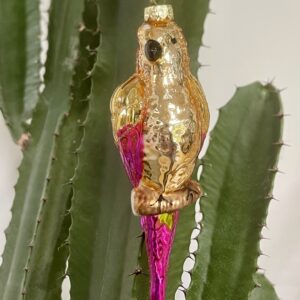 Christmas Parrot Bauble Gold & Pink