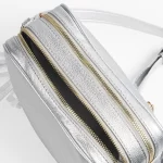 Silver Double Zip Vegan Leather Camera Bag