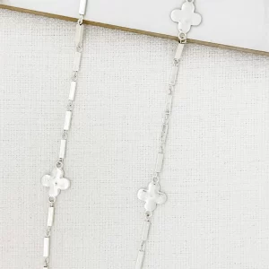 Long Worn Silver Necklace with Silver Fleurs