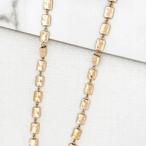 Long Worn Gold Square Link Necklace