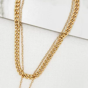 Short Gold Double Layer Necklace with Green Square Pendant