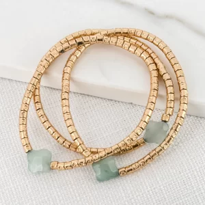 Gold Triple Layer Bracelet with Semi Precious Aqua Fleurs