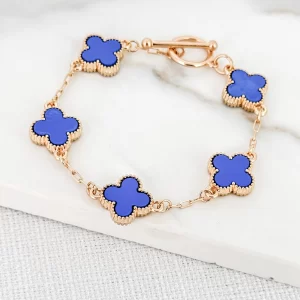 Gold & Blue Fleur T-Bar Bracelet