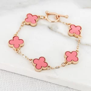 Gold & Pink Fleur T-Bar Bracelet