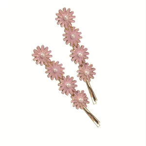 Pair of Daisy Quad Bobby Pins Gold / Pink / Pearl