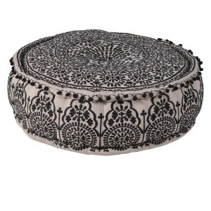 Black Embroidered Pouffe
