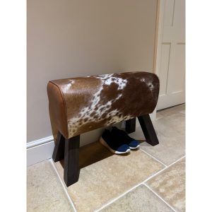 Brown & White Cowhide Pommel Bench