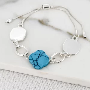 Adjustable Gold Bracelet with Turquoise Fleur