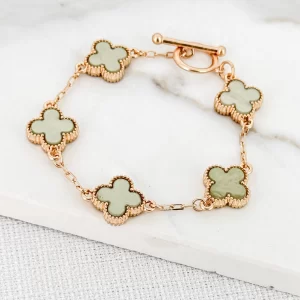 Gold & Green Fleur T-Bar Bracelet