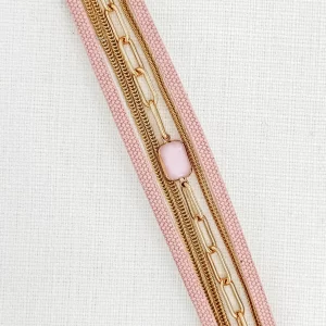 Pink Faux Leather & Gold Chain Multi Strand Bracelet