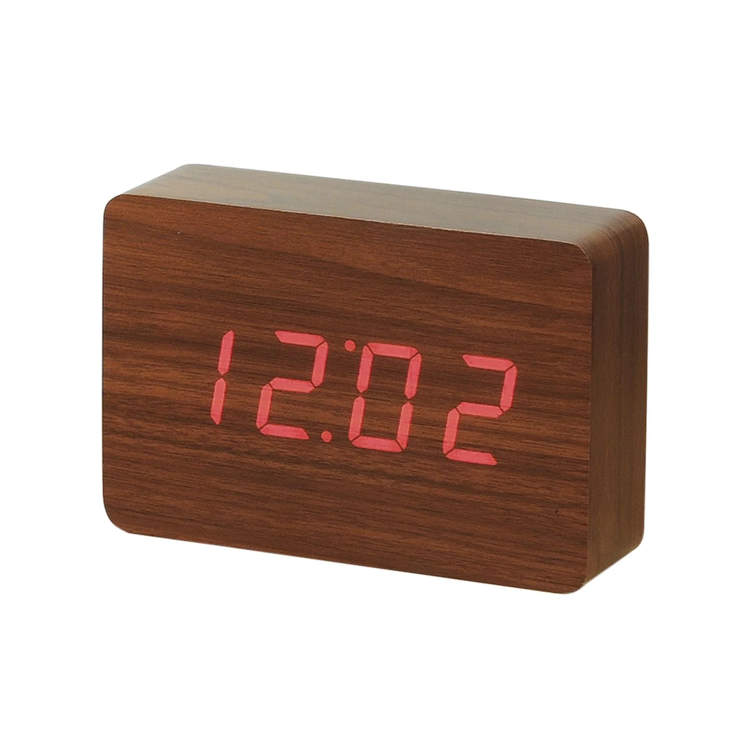 Brick Walnut Click Clock Red LED