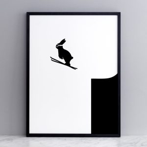 Framed Ski Jumping Rabbit Print