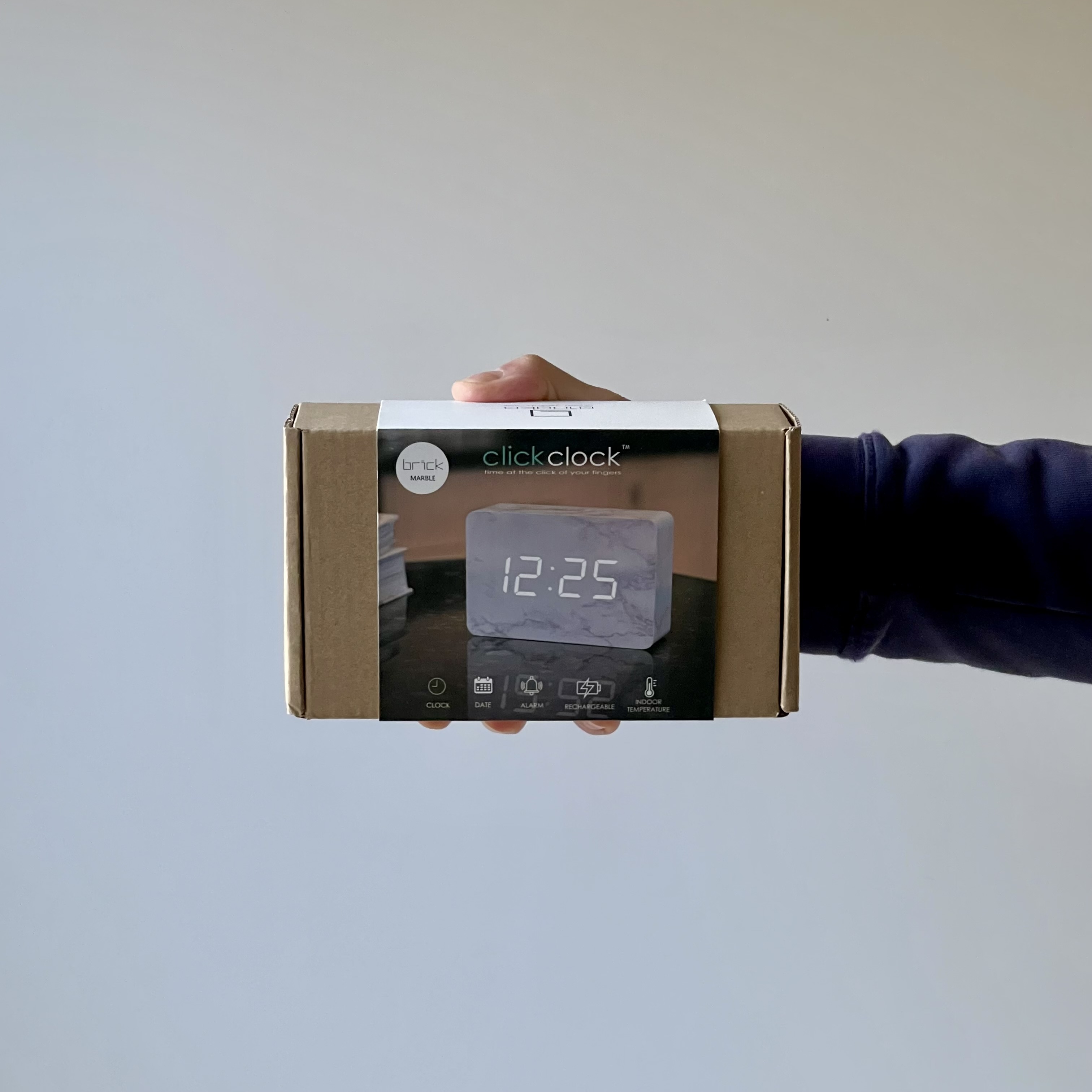 Brick Marble Click Clock White LED