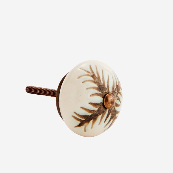 Porcelain Printed Fern Door Knob Antique White