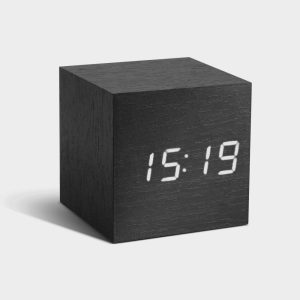 Black Cube Click Clock White LED