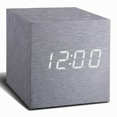 Cube Aluminium Click Clock White LED