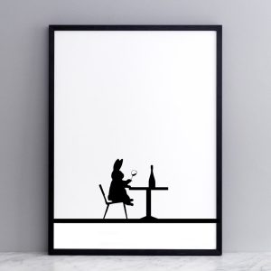 Wine Tasting Rabbit Print with Frame
