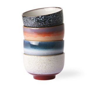 Set of 4 Ceramic 70's Style Noodle Bowls