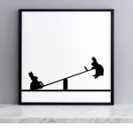 Seesawing  Rabbit Print with Frame
