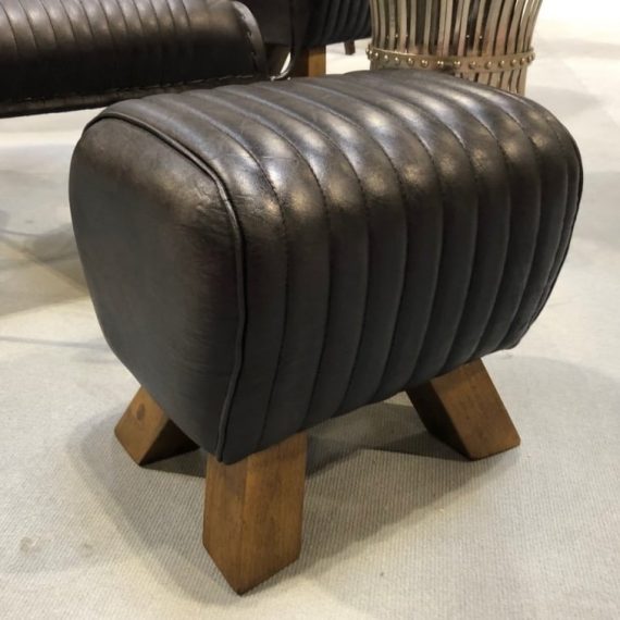 Black Leather Stitched Pommel Horse Footstool