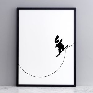 Snowboarding Rabbit Print with Frame