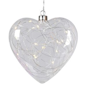 Clear Glass Hanging Heart Light Up Christmas Decoration